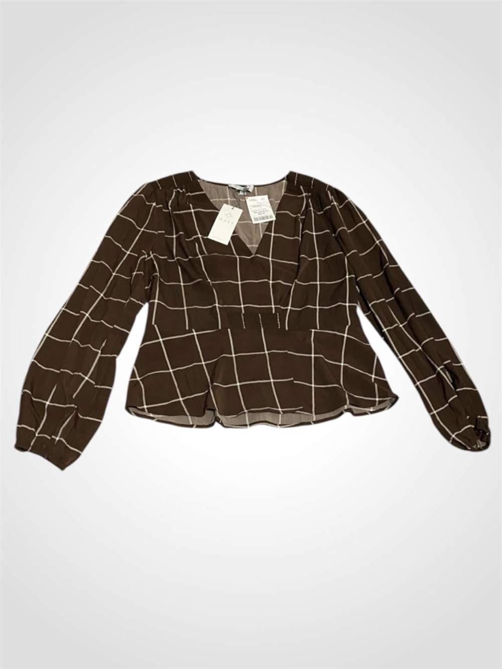 NWT - Brown Windowpane Peplum Blouse - Women's Top